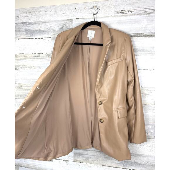 JOIE Women’s Small Nude Vegan Leather Button Mid-Length Lined Blazer Jacket - Picture 3 of 5